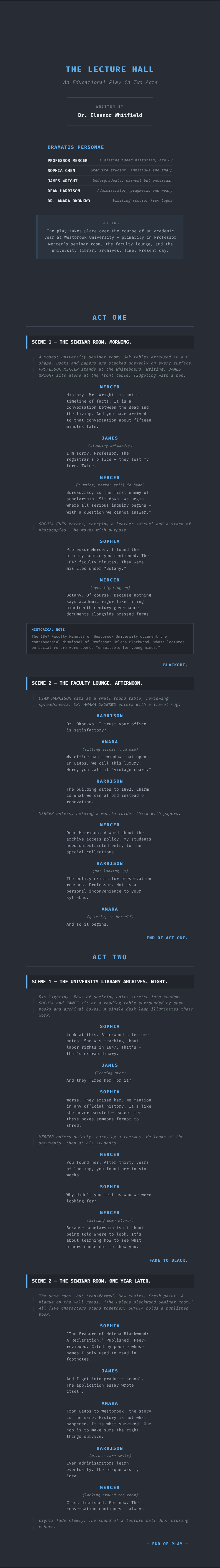 Academic educational play script